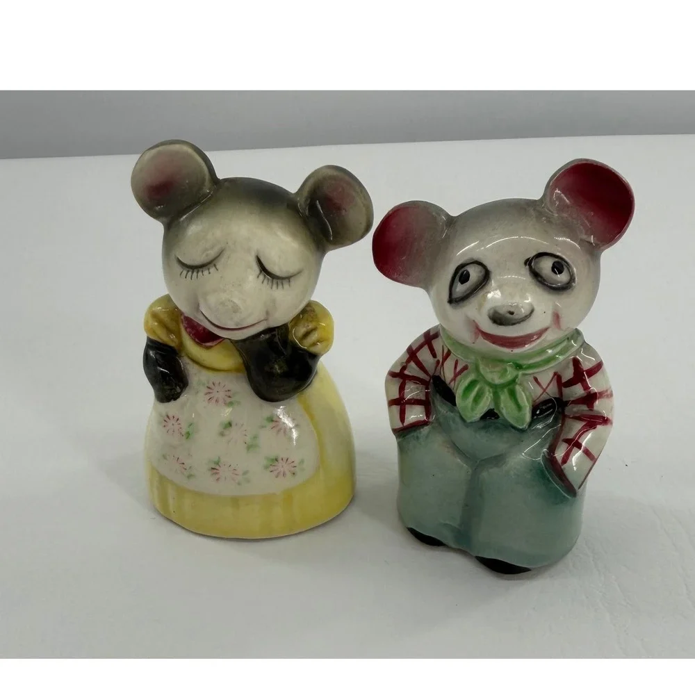 Salt and Pepper Shakers Vintage Japan Mice Set Boy and Girl Anthropomorphic MCM